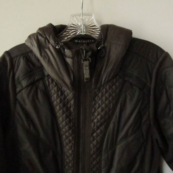 Athleta Dark Gray Stretch Sides Quilted Accent Hooded Jacket Women's M - Picture 16 of 16